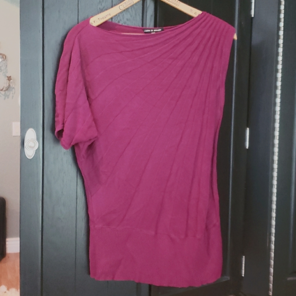 Dark fuchsia burgundy ribbed sweater shir